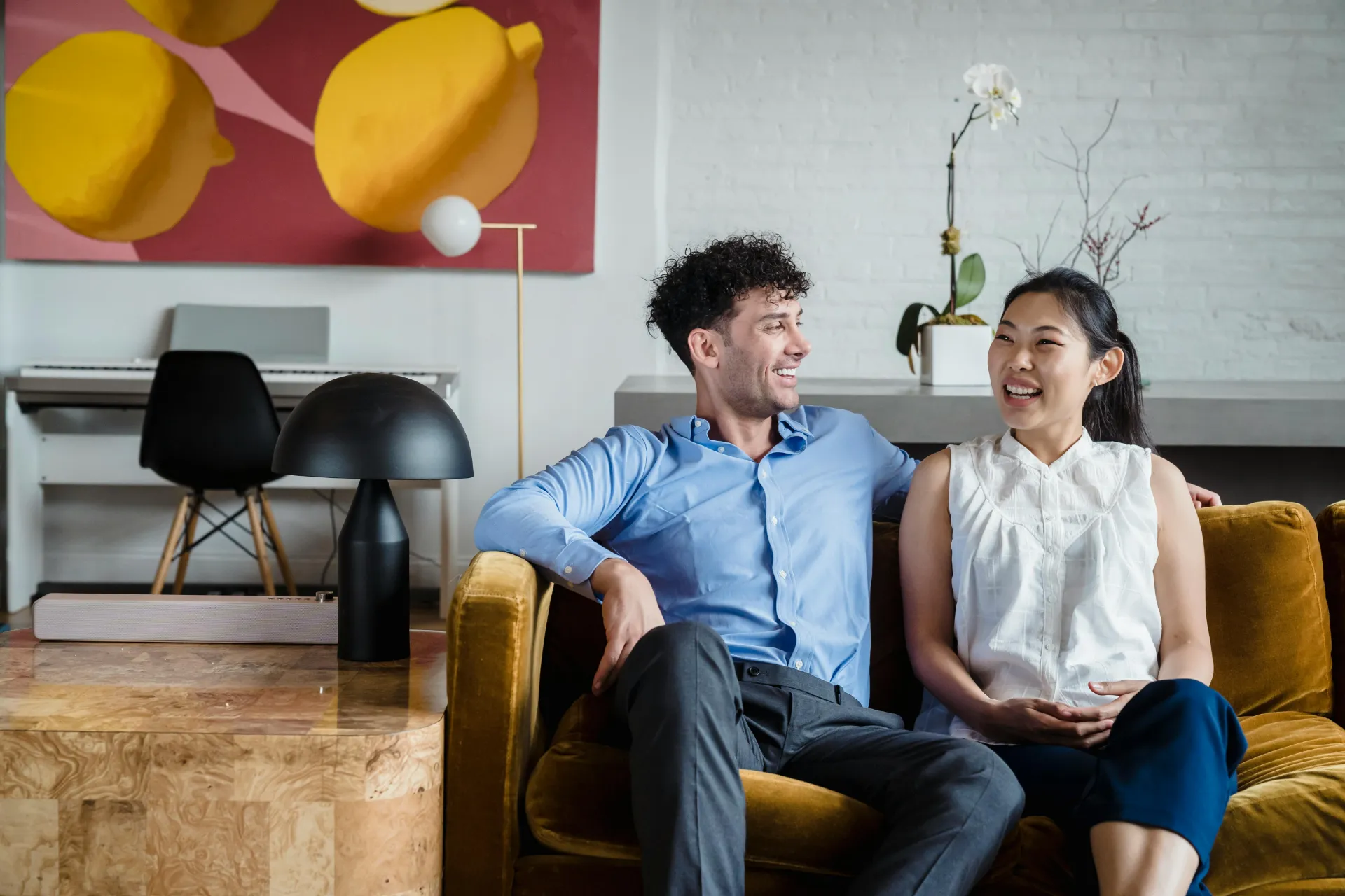 Happy couple on couch